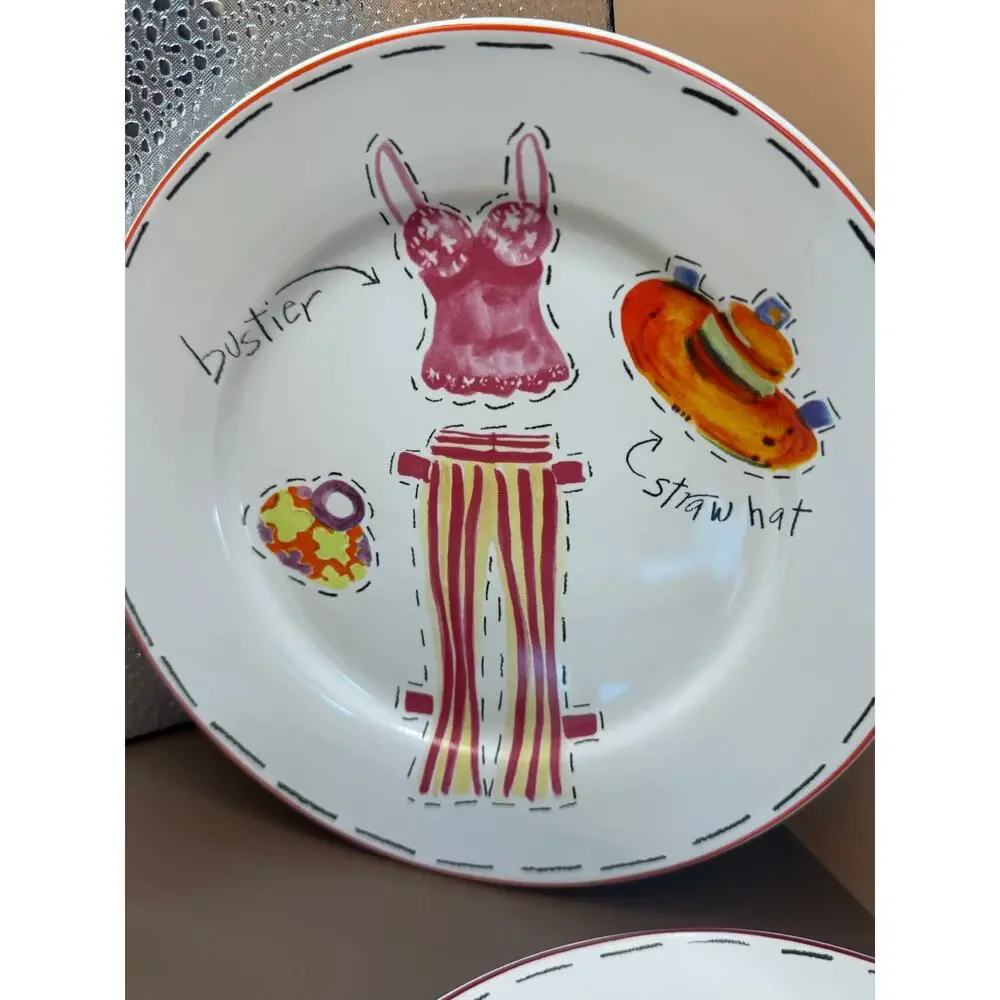 CIB Paper Dolls Fashion Salad Plates Set of 4 Boxed 8 Inch Ceramic